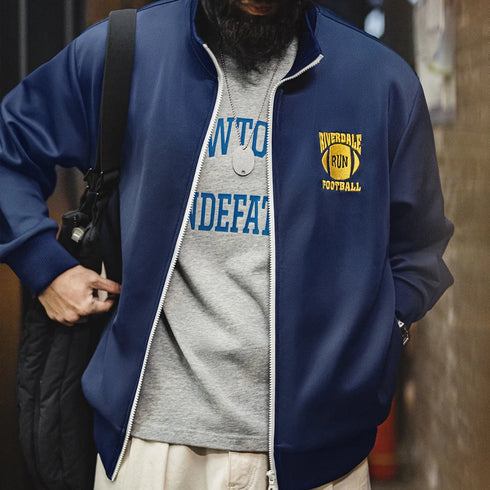 Color-Block Embroidered College Jacket – Spring Zip-Up Retro Hoodie